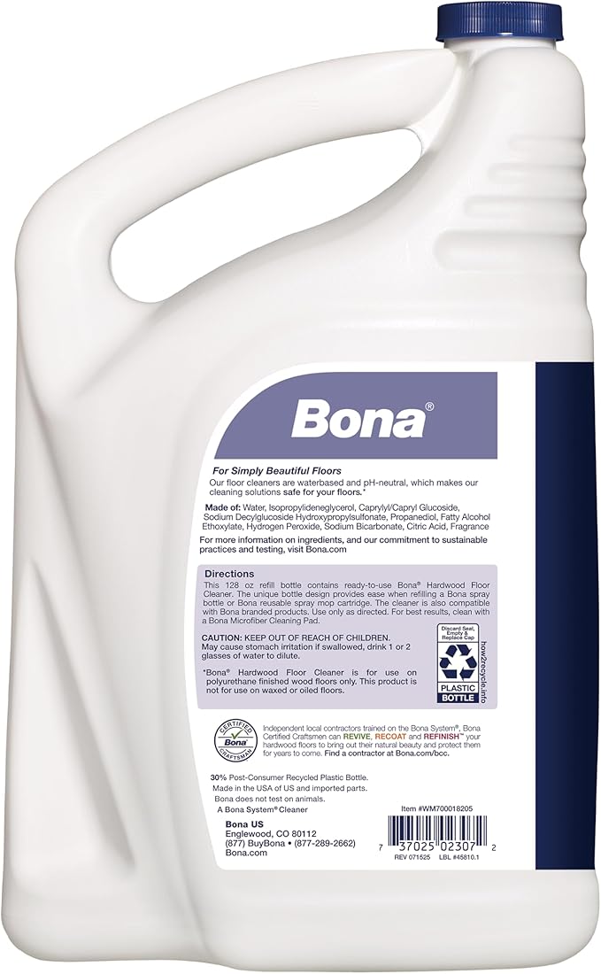 Bona Hardwood Floor Cleaner Refill - 128 fl oz - Lavender Thyme Scent | Residue-Free Floor Cleaning Solution Spray Mop and Spray Bottle Refill - For Wood Floors