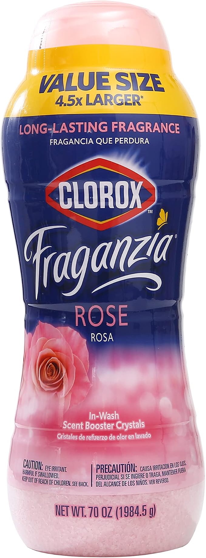 Clorox Fraganzia Laundry Scent Booster Crystals, In-Wash Fragrance Beads for Fresh-Smelling Clothes & Linens, Safe for All Fabrics & Colors, Easy-Pour Bottle, Rose Scent, 70 Oz