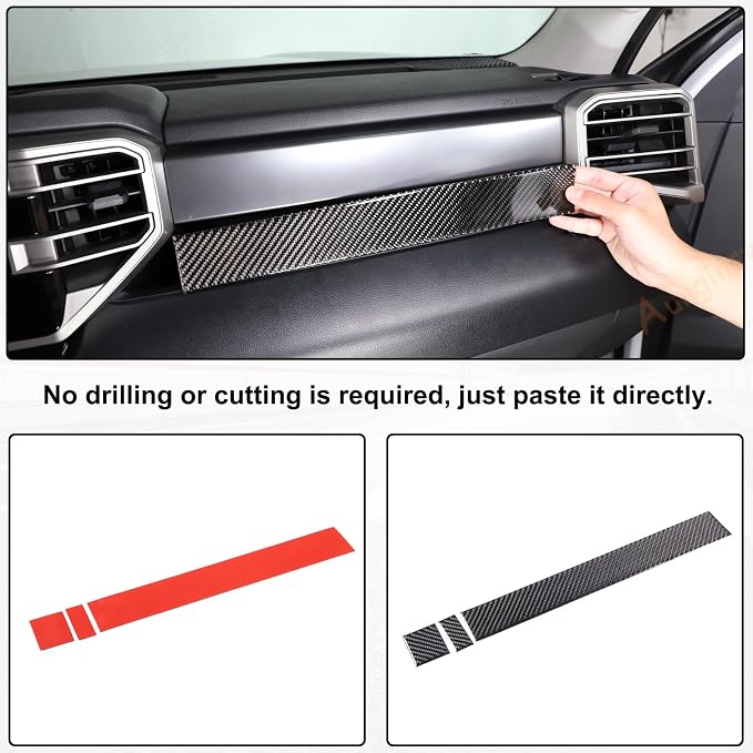 Carbon Fiber Center Control Panel Dashboard Strips Trim Sticker Fit Toyot@a Tundra/Sequoia 2022-2024 Center Console Molding Panel Cover Dashboard Central Control Strip Interior Decorative Accessories
