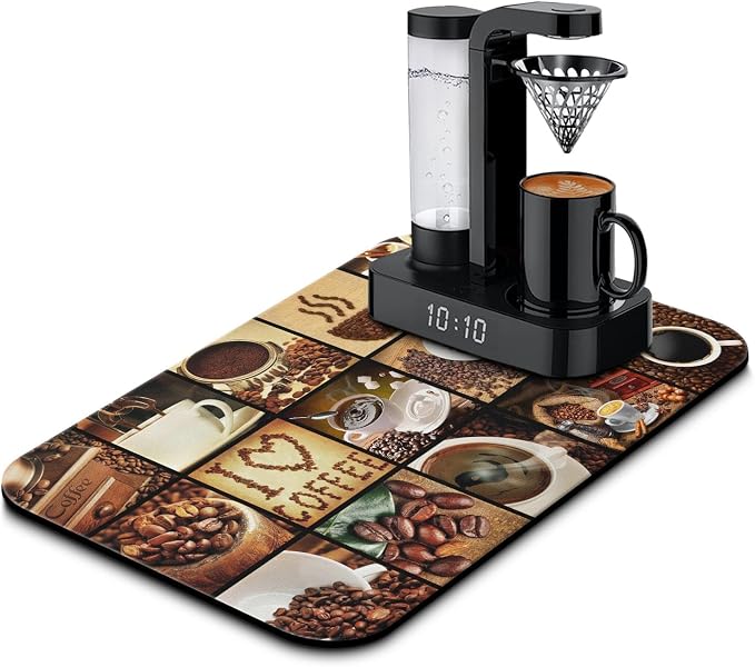 Fun Coffee Mat 19inx12in,Coffee Bar Mat for Countertops,Absorbent Hide Stain Anti-Slip Coffee Bar Accessories Fit Under Coffee Machine Mat,dish Drying Mats for Kitchen