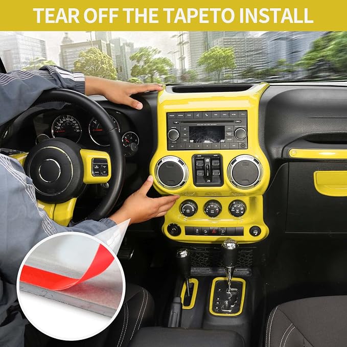 RT-TCZ for Jeep JK Interior Trim Kit Yellow, JKU Center Console Dashboard Panel Trim Cover for Jeep Wrangler JK JKU 2011-2017 Yellow Interior Accessories 10pcs