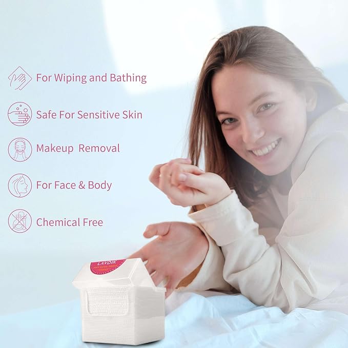 Disposable Face Towels, Extra Thick, 40 Count, Natural, Skin Cleansing Wipes
