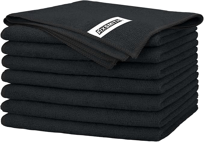FIXSMITH Black Microfiber Cleaning Cloth -Pack of 8, Highly Absorbent Cleaning Rags, 16"X12" All Purpose Cleaning Towels for Housekeeping, Kitchen, Car, Lint Free and Reusable Microfiber Towels
