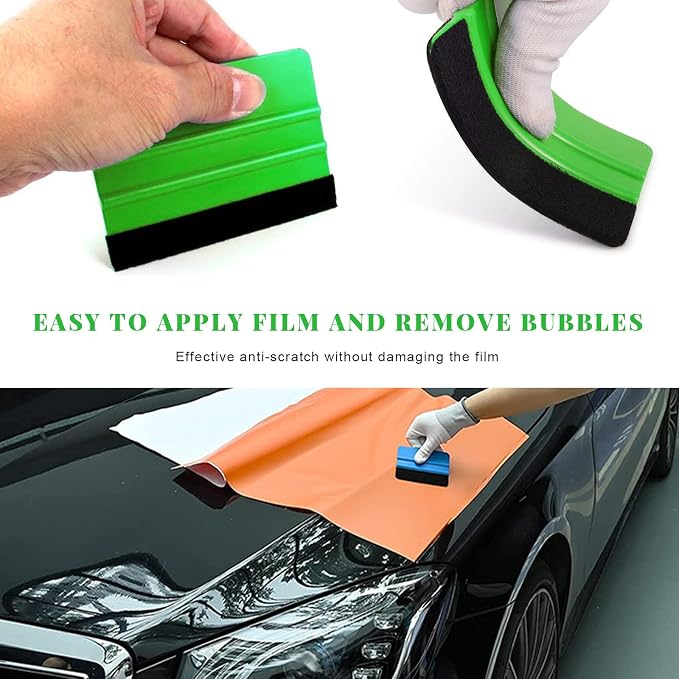 Yourkar 2 PCS Window Tint Kit Tools, Professional Vinyl Wrap Kit with Plastic Squeegee & Felt Squeegee, Universal Privacy Film Installation Tint Tools for Vehicle Glass Home (Green)