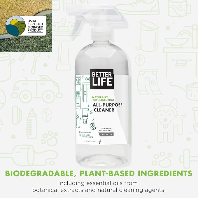 Better Life All Purpose Cleaner - Multipurpose Home and Kitchen Cleaning Spray for Glass, Countertops, Appliances, Upholstery & More - Multi-surface Spray Cleaner - 32oz Unscented