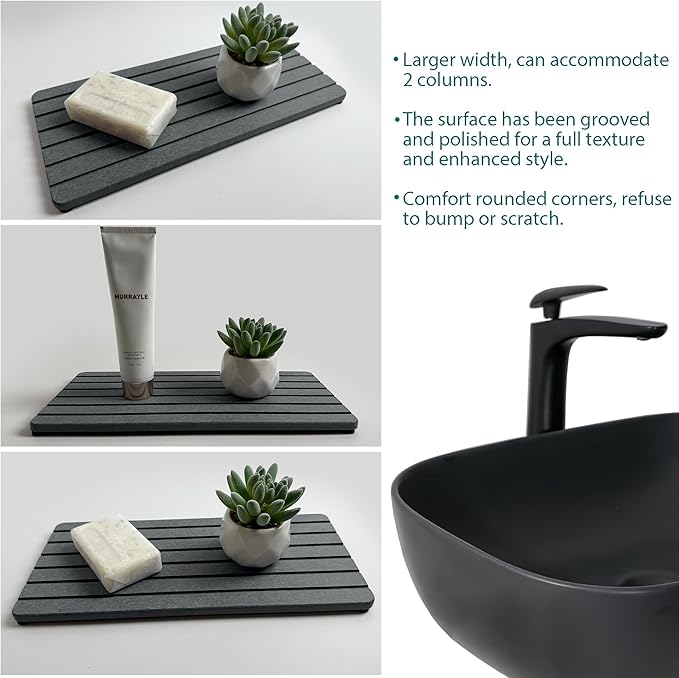 NiuYichee 2 PCS Water Absorbent diatomite Coasters, 12" x 5.5" Water Absorbing Stone Tray for Sink, Stone Drying mat for Kitchen Counter, Stone soap Tray Used for Hand Soaps & toiletries & Plants