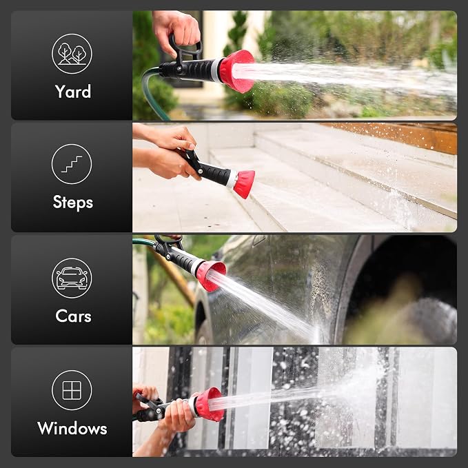RESTMO Fireman Style Hose Nozzle Heavy duty, Hose Spray Nozzle for Outdoor | Large Lever Handle, High Pressure Twist Garden Nozzle with 3 Spray Patterns for Watering Lawn and Garden, Washing Car