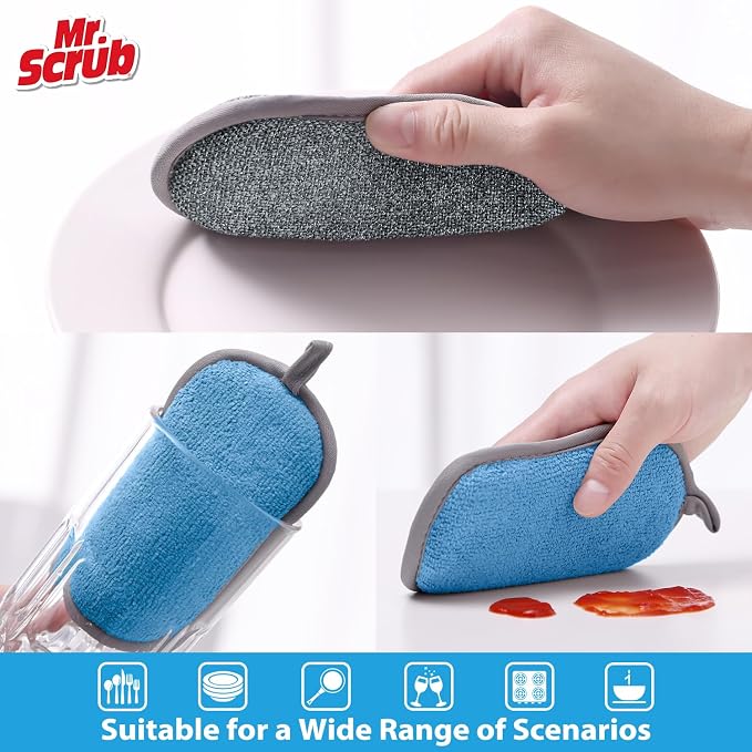Sponges Kitchen Dish Sponge for Washing Dishes Cleaning Kitchen, All-Purpose, 12 Pack, Non Scratch, Rough Scrubbers Side for Non-Stick Cookware, Soft Microfiber Scrub Side for Dishes, Mr. Scrub