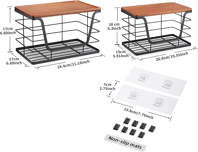ALOCEO 2 Pack Stackable Storage Bins with Lids, Stainless Steel Extra Large Trash Bag Dispenser Roll Holder for Kitchen Sink, Laundry, Pantry Organizer and Storage, Walnut Black