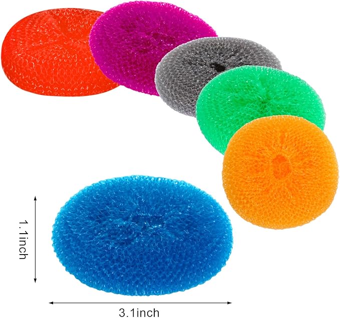Blulu 15 Pieces Plastic Dish Scrubbers for Dishes Pot Round Nylon Pad, Mesh Scouring Non Scratch Pads (Rainbow Colors)