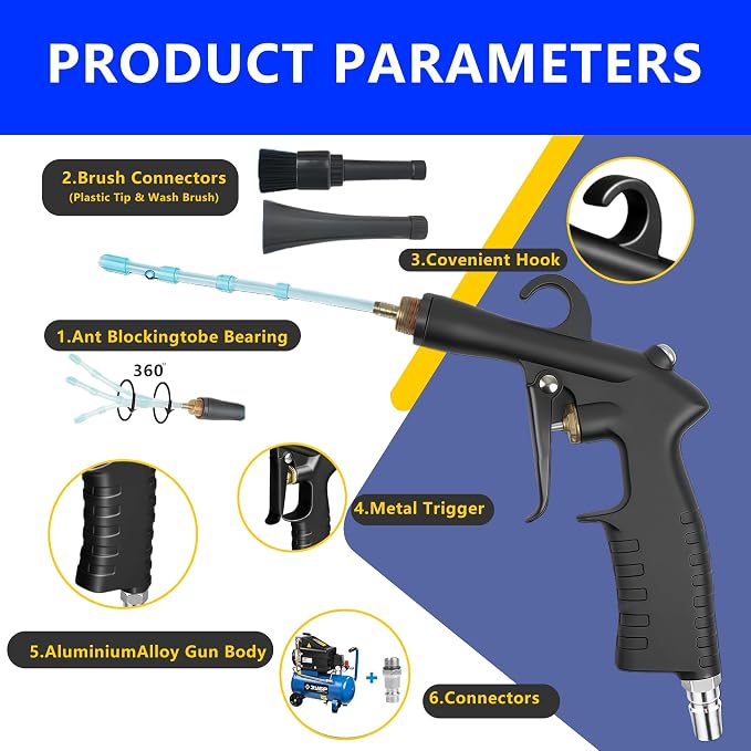 Detailing Car Cleaning Gun, High Pressure Air Blow Gun for Interior Dryer, Car Detailing Tools Interior Cleaner, Quickly Blowing Out Dirt and Dust Working with Air Compressor