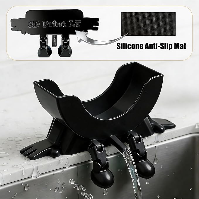 Cute Hanging Sponge Holder with Drainage,3D Printed Kitchen Funny Sponge Stand for Sink,with non-slip pads,Suitable for Scrub Daddy Holder,Keeps Your Sponge Dry Smiling (Black)