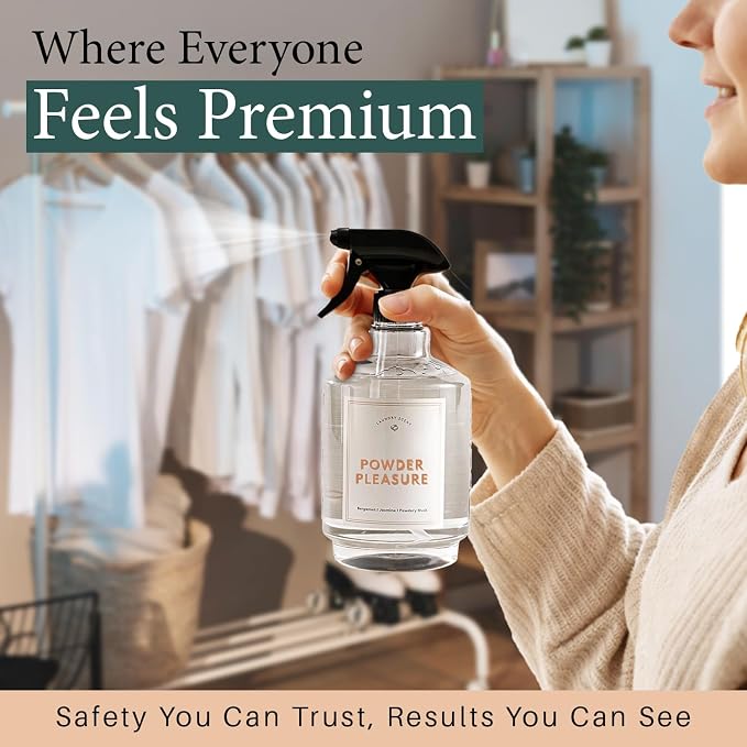 Chakra Freshener Fabric Spray - Long-Lasting Multi-Purpose Laundry Scent for Bedding, Clothes & Home Fabric Deodorizer, Luxury Room & Textile Deodorizer, Linen Spray w/Trigger, 34oz, Powder Pleasure