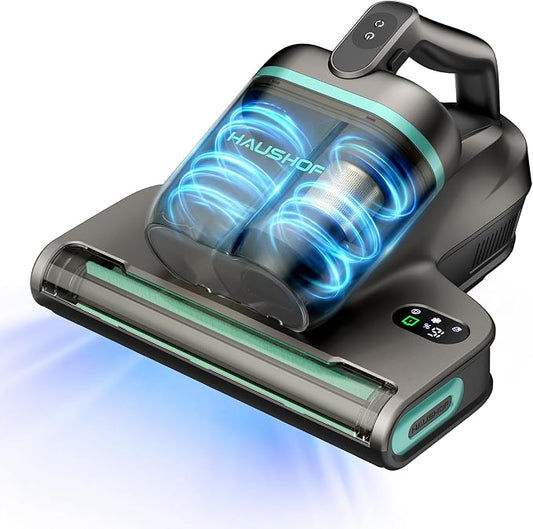 HAUSHOF Cordless Mattress Vacuum Cleaner, 17kPa, 2 Suction Modes | 275nm UVC Light, Dust Index Indicator, 140°F Heat, Beater Brush, H12 HEPA Filter, 16.9oz Dual Cup, For Couch, Bed, Furniture