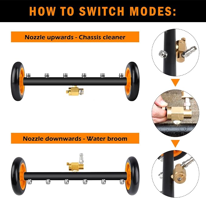 Undercarriage Pressure Washer Attachment, Siebwin 16" Dual-Function Water Broom for Pressure Washer Undercarriage Cleaner with 3 Pieces Extension Wand, 4000 PSI, Orange