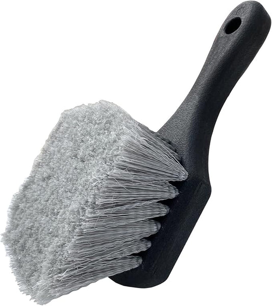 Wheel & Tire Brush for Car Rim, Soft Bristle Car Wash Brush, Cleans Tires & Releases Dirt and Road Grime, Short Handle for Easy Scrubbing Black | Car Tire Brush Cleans Tires & Releases Dirt and Road Grime, Short Handle Wheel Brush for Easy Scrubbing Black