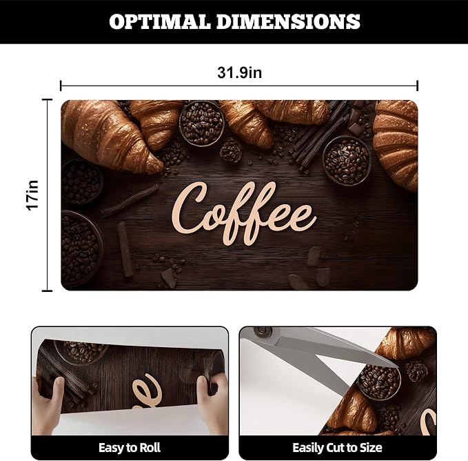 Dish Drying Mat Large Coffee Mat Absorbent Drying Mat for Kitchen Counter Coffee Bar Accessories 32"x 17", Coffee and Bread