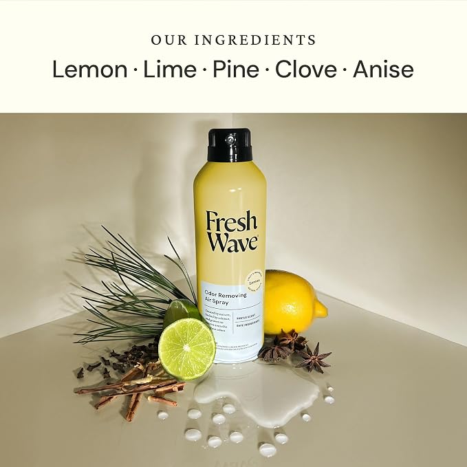 Fresh Wave Lemon Air Freshener Spray, 8 oz Room Odor Eliminator | Fine mist non-aerosol, Plant oil formula, Bathroom and pet area safe, No sulfates or parabens, Fabric and linen spray