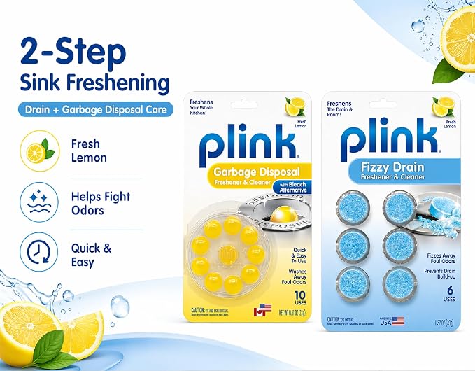 Plink Cleaning Kit Garbage Disposal Cleaner and Deodorizer 10 Capsules Fizzy Drain Freshener and Cleaner 6 Tablets Lemon Scent