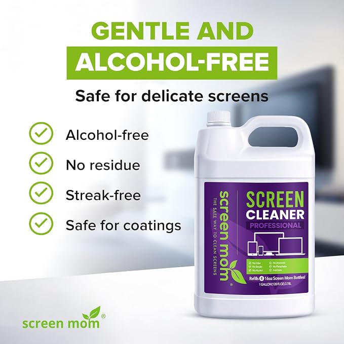 Screen Mom Screen Cleaner Spray 1-Gallon for TV, Car, Laptop and Computer | Streak-Free Formula, Glass & OLED Safe, Refill Dispensing Tap, Alcohol & Ammonia Free, Phones & Tablets Multi-Screen Cleaning