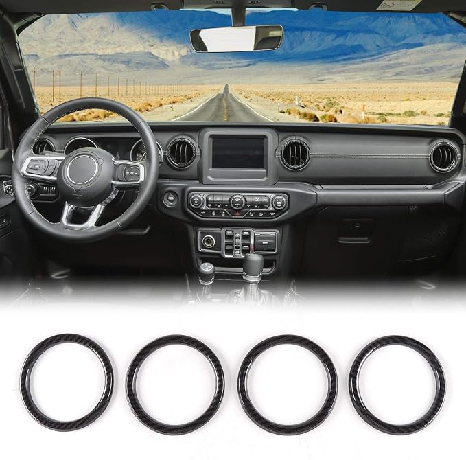 JeCar Interior Trim Kit Dashboard Air Conditioner Vent Ring Interior Accessories Compatible with Jeep Wrangler 2018-2023 JL & Gladiator JT, Carbon Fiber Texture