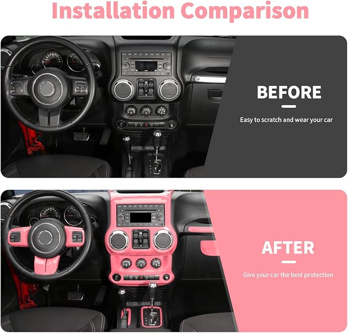 10PCS Full Set Interior Trim Kit for 2011-2018 Jeep Wrangler JK JKU,Center Console Trim, Dashboard Conditioning Switch Co-Pilot Handle Armrest Box Gear Shift Cover Trim(Pink)