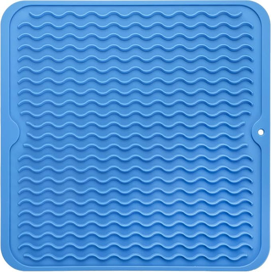 MicoYang Silicone Dish Drying Mat for Multiple Usage,Easy clean,Eco-friendly,Heat-resistant Silicone Mat for Kitchen Counter or Sink,Refrigerator or Drawer liner Lichen BlueL M 12 inches x 12 inches