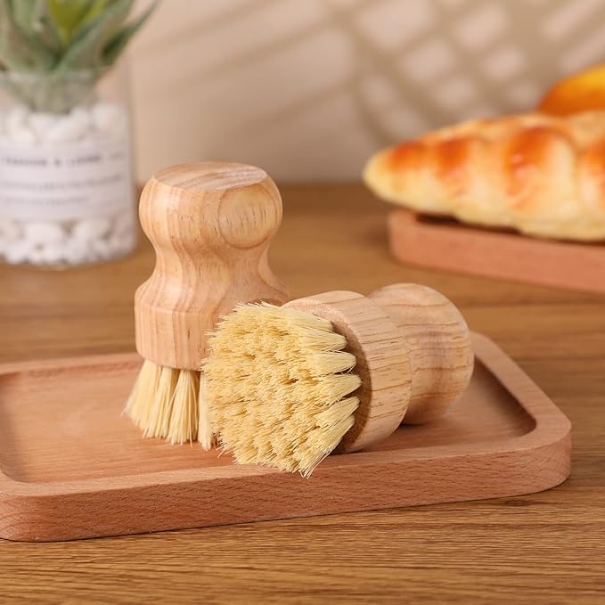 Nuenen 100 Packs Bamboo Dish Scrub Brushes Wooden Scrubbers Set Kitchen Dishwashing Scrubber with Natural Sisal Bristles for Iron Pot Pan Sink(Sisal)
