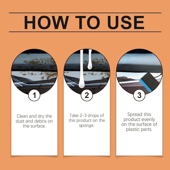 Auto Plastic Restorer Kit, Plastic Restorer for Cars, 100ml Car Interior Care Restorer Kit with Sponges, Auto Plastic Black Lotion, Restores The Original Color and Shine of Automotive Plastics (3PC)