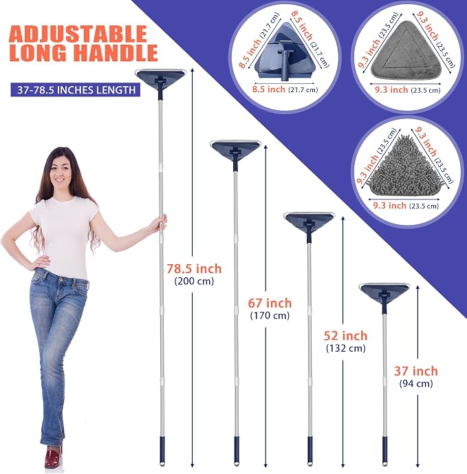 JEHONN Wall Cleaner Mop with Long Handle 82 Inches, 3-in-1 Ceiling Cleaning Tool Duster with 6 Replacement Microfiber Chenille Pads for Painted Walls, Window, Floor, Baseboard