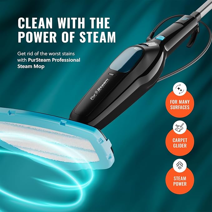 PurSteam Multi-Surface Steam Mop Floor Cleaner for Hardwood, Tile & Carpet | Multi-Surface Floor Cleaner for Hardwood, Tile, Laminate & Carpet | Fast Heating, Lightweight & Chemical-Free Cleaning