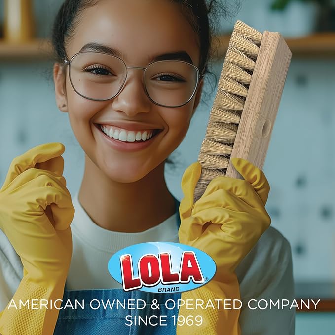 LOLA Deck Scrub Brush, 9" x 3.5" Head w/Tampico Bristles for Outdoor Cleaning, Removes Dirt & Grime from Patios, Decks, Grout, 1 Count