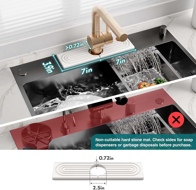 eormoe Diatomite Kitchen Faucet Mat - 14Inch Water Absorbing Stone Tray for Sink, Stone Fast-Drying Faucet Mat for Kitchen Counter Sink Accessories (Light Grey, 14'' x 3.9'')