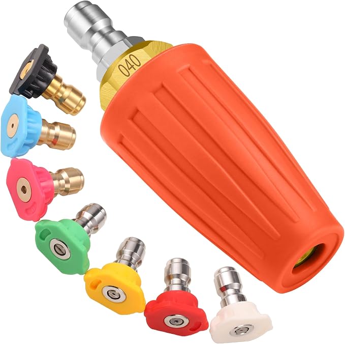 4000 PSI Orange Turbo Nozzle Pressure Washer with 7 Tips | 1/4 inch quick connect tips with 0, 15, 25, 40 and 65 degree, rinse and soap nozzles for car, concrete, driveways and brick.