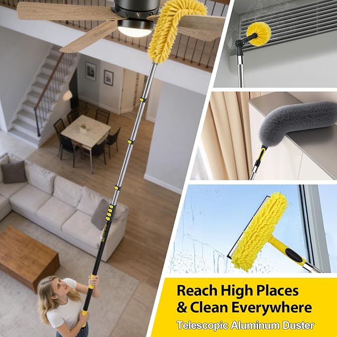 36 Foot High Ceiling Duster Kits with 4.6-30ft Heavy Duty Extension Pole, High Reach Duster for Cleaning,Microfiber Feather Duster,Cobweb Duster,Ceiling Fan Duster,Window Squeegee & Cleaner