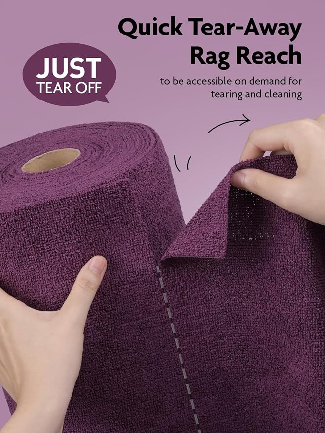 Fantasticlean Microfiber Cleaning Cloth Roll-75 Sheets, 12"x12"(DeepPurple) | Super Absorbent, Lint-free, Tear-away Microfiber Towel Roll, for All-Purpose Cleaning