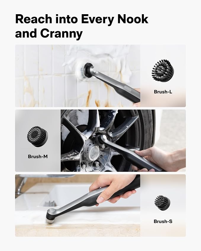 HOTO Wand™ Cordless Spin Scrubber, Electric Grout Cleaning Brush, IPX7 Full Body Waterproof Bathroom Scrubber, 12 Brush Heads Power Scrubber for Grout, Tiles, Corners, Crevices