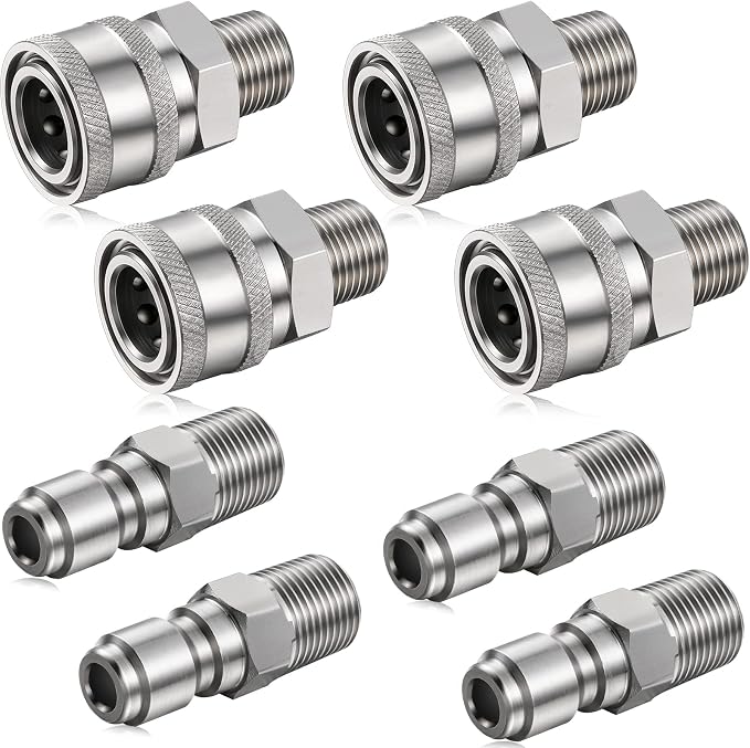 4 Sets NPT 1/4 Inch Pressure Washer Coupler Quick Connect Plug Male Female 1/4 Quick Connect Fittings Pressure Washer Adapters Accessories(External Thread)