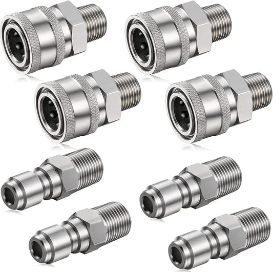 4 Sets NPT 1/4 Inch Pressure Washer Coupler Quick Connect Plug Male Female 1/4 Quick Connect Fittings Pressure Washer Adapters Accessories(External Thread)