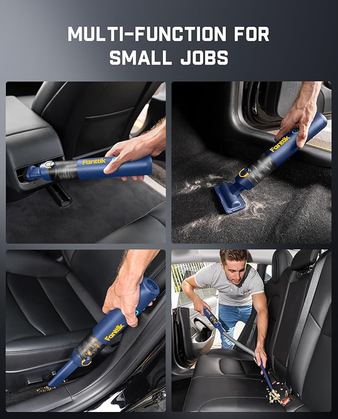 Fanttik Slim V8 APEX Car Vacuum, 4-in-1 Portable Mini Cordless Vacuum with 19000pa Suction Power for Pet Hair, Type-C Charge, One-Touch Empty for Car, Office Desk, Keyboards (Blue)