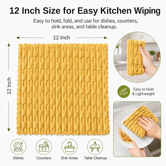 kimteny Microfiber Dish Cloths for Kitchen, 12 Pack 12 x 12 Inch Coral Velvet Kitchen Cleaning Cloths, Absorbent Reusable Non-Scratch Dish Rags for Dishes, Countertops & Sink