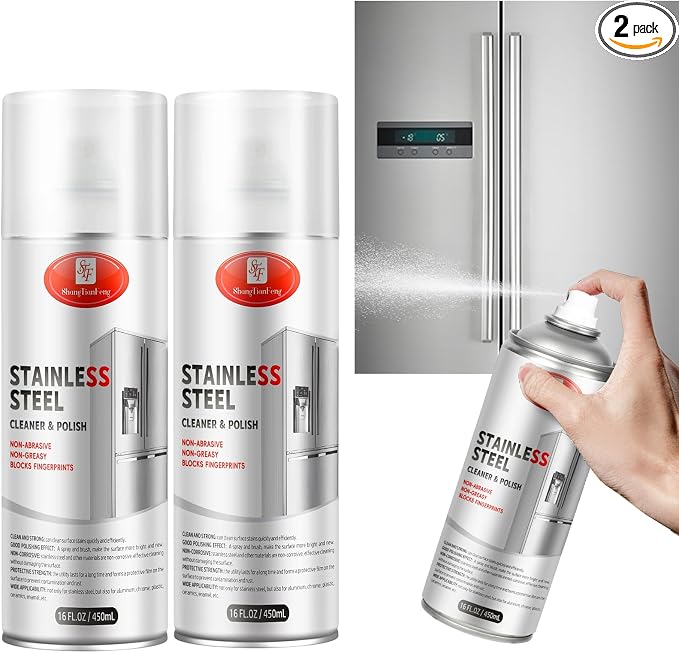 Stainless Steel Cleaner & Polish （17OZ Pack of 2）- Quick Shine, Streak-Free Formula - Safe for Appliances, Cookware, Sinks - Restores Shine - Eco-Friendly