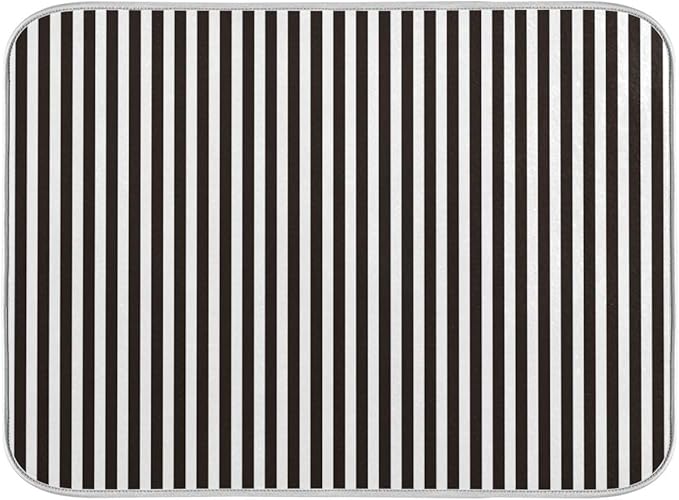 Black White Stripes Dish Drying Mat for Kitchen, Absorbent Microfiber Drying Pad Dish Mat, 16" X 18"