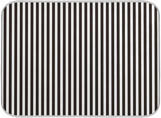 Black White Stripes Dish Drying Mat for Kitchen, Absorbent Microfiber Drying Pad Dish Mat, 16" X 18"