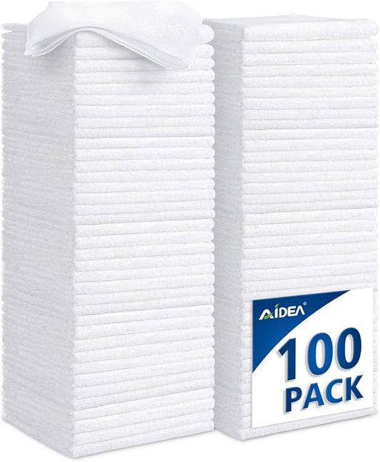 AIDEA White Microfiber Cleaning Cloth 100PK, Reusable Cleaning Rags 12"x12" | Microfiber Towels for Cars Lint Free Soft Microfiber Towels, Kitchen Towels Dusting Cloth, Dish Rags, Bulk Cleaning Towels