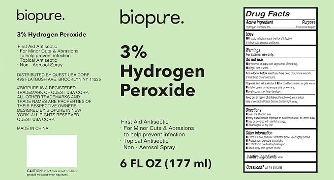 Biopure Hydrogen Peroxide 6 Fl Oz Spray – Convenient Non-Aerosol Spray Bottle with 3% Hydrogen Peroxide| Hydrogen Peroxide 3% First Aid Topical Antiseptic for Minor Cuts and Abrasions (2-Pack)