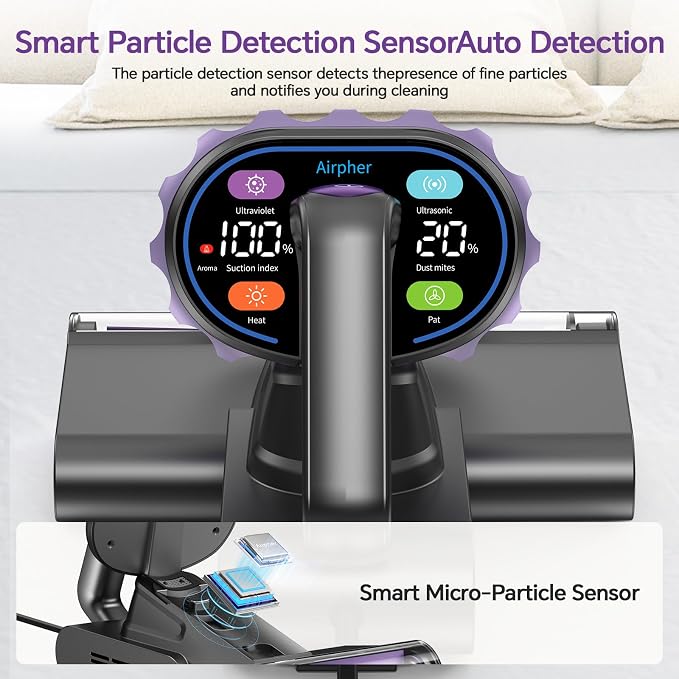 Bed Mattress Vacuum Cleaner - 20 kPa Suction,150°F Heat,Aroma,253.7nm UV-C | Smart Dust Sensor,40800RPM Roller Brush,Ultrasonic,500W Powerful Handheld,HEPA Filter,for Bed,Sofa,Couch