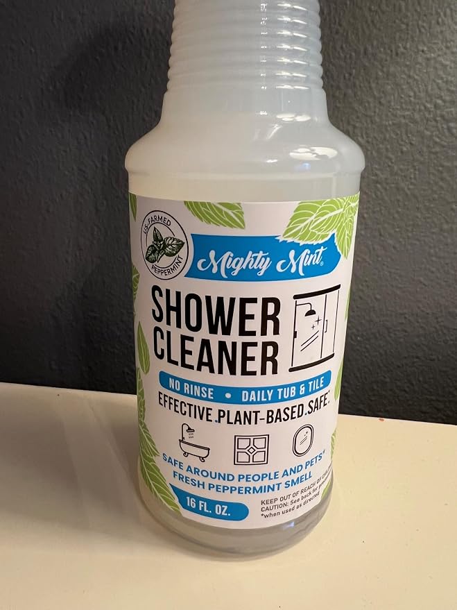 Mighty Mint Daily Shower Cleaner Spray – No Rinse, No Scrub Solution for Glass, Tile & Grout – Plant Based Formula with Peppermint Scent - 16 oz.