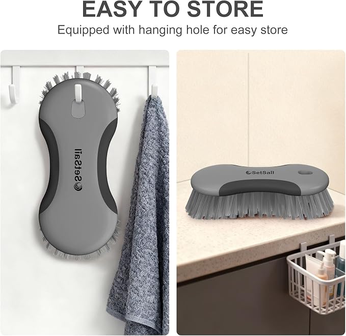 SetSail Multi-Purpose Scrub Brush of 2 Pack, Black Grey | Stiff Bristles Cleaning Brush with Non-Slip Grip Heavy Duty Scrub Brushes for Cleaning Bathroom Kitchen Tile Bathtub Sink