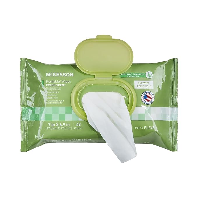 McKesson Flushable Adult Wet Wipes XL, Scented, 144 Wipes (3 Pack of 48) | Aloe & Vitamin E, Plant-Based Cleansing Wipes, Gentle on Skin, Plant-Based Adult Cleansing Wipes